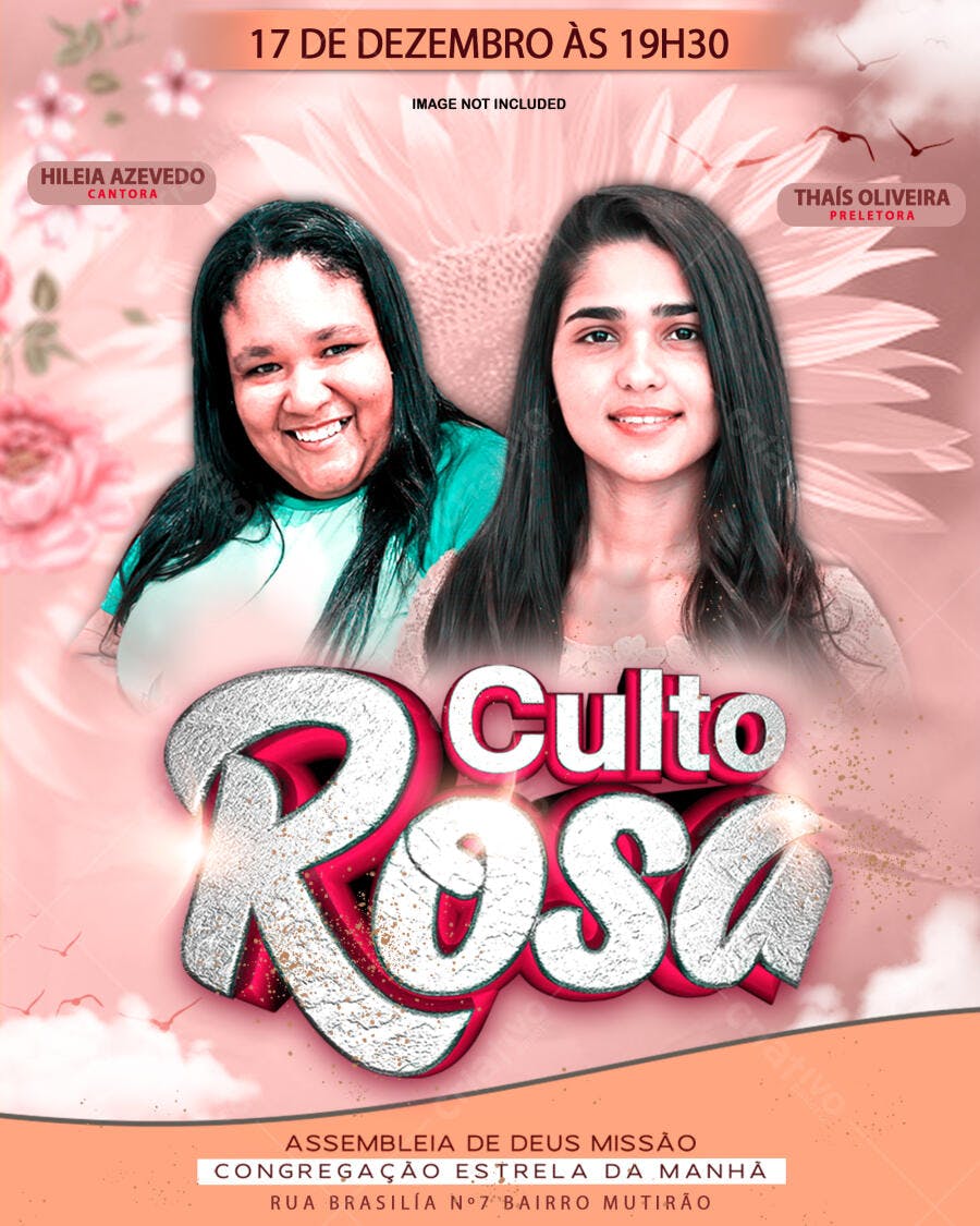 Flyer para Culto Rosa PSD Editável