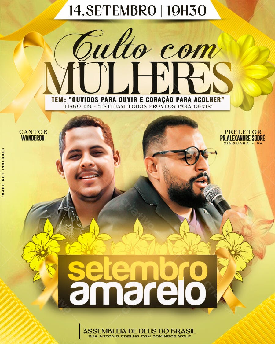 Flyer para Culto com Mulheres Setembro Amarelo PSD Editável