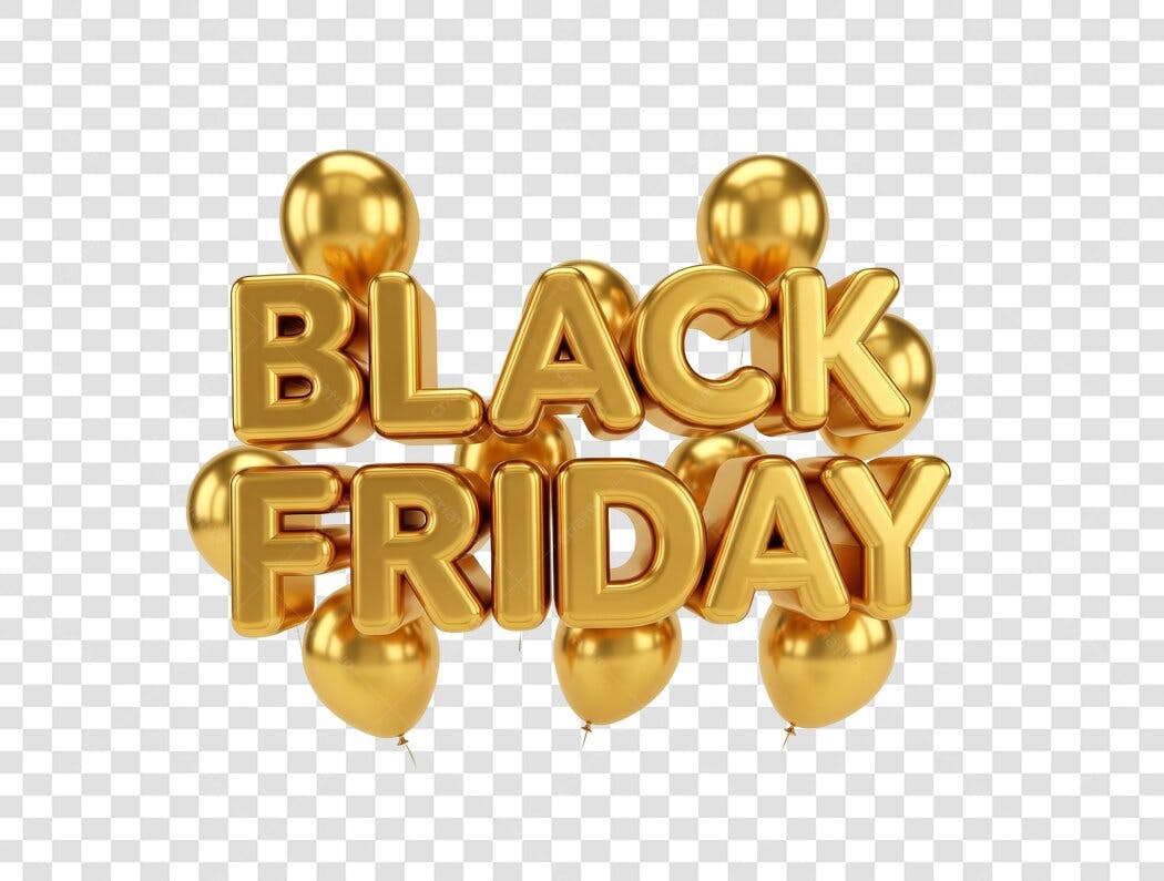 Banner Black Friday Balões Dourados PNG com fundo transparente