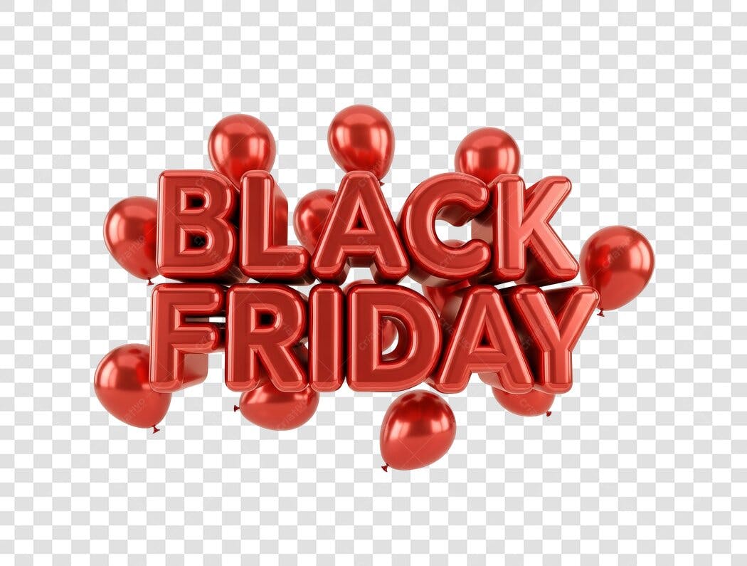 Banner Black Friday com balões vermelhos PNG com fundo transparente