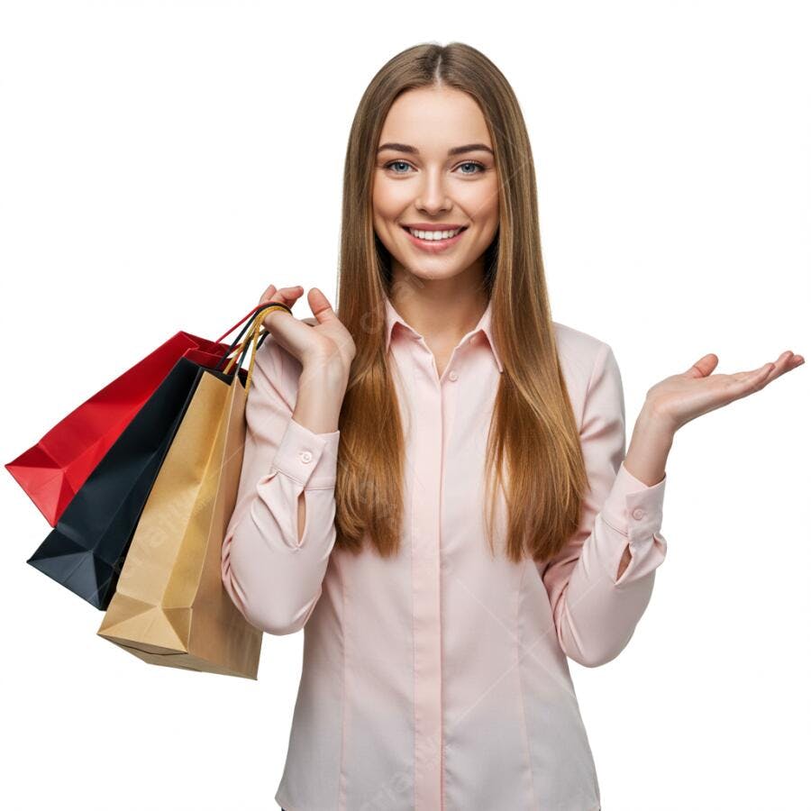 Mulher feliz com sacolas de compras