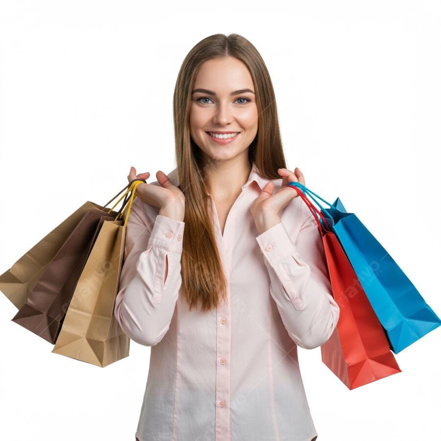 Mulher feliz com sacolas de compras