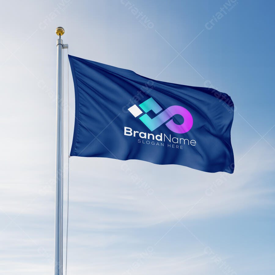 Mockup de Bandeira com Logo Moderna em Azul e Rosa