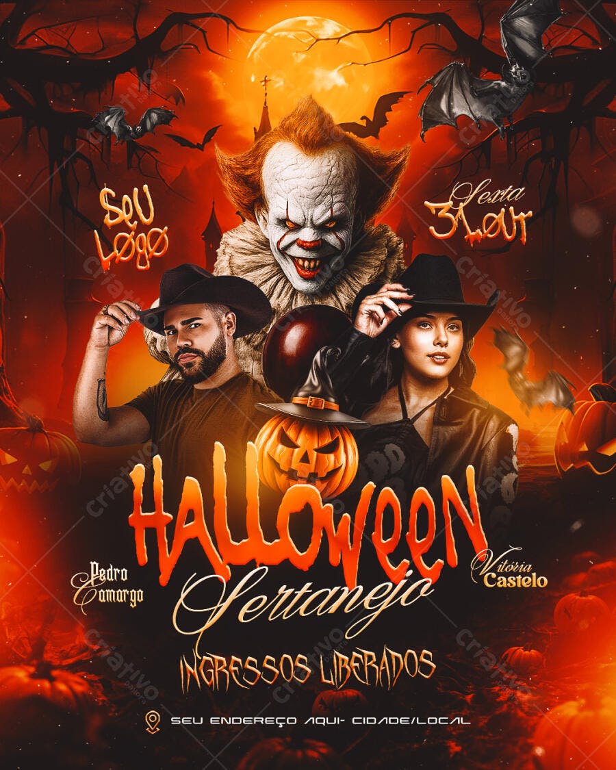 Flyer Festa Halloween Sertaneja PSD Editável