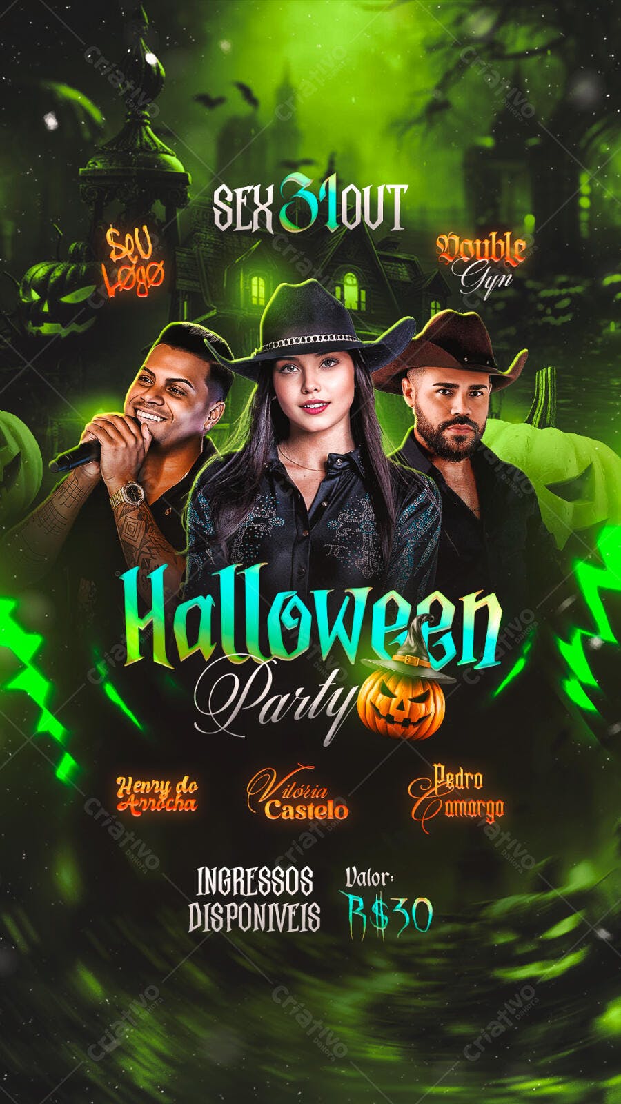 Flyer Festa Halloween com Cantores PSD Editável