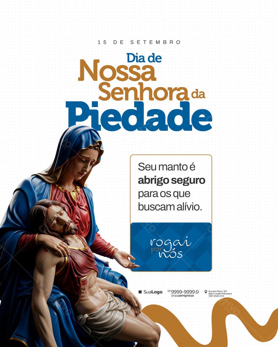Flyer para o Dia de Nossa Senhora da Piedade PSD Editável