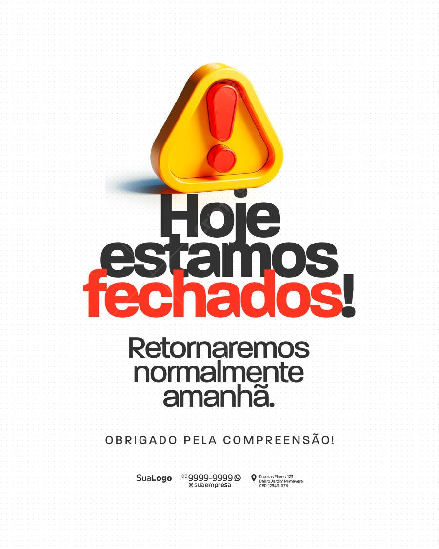 Flyer Fechado Hoje PSD Editável
