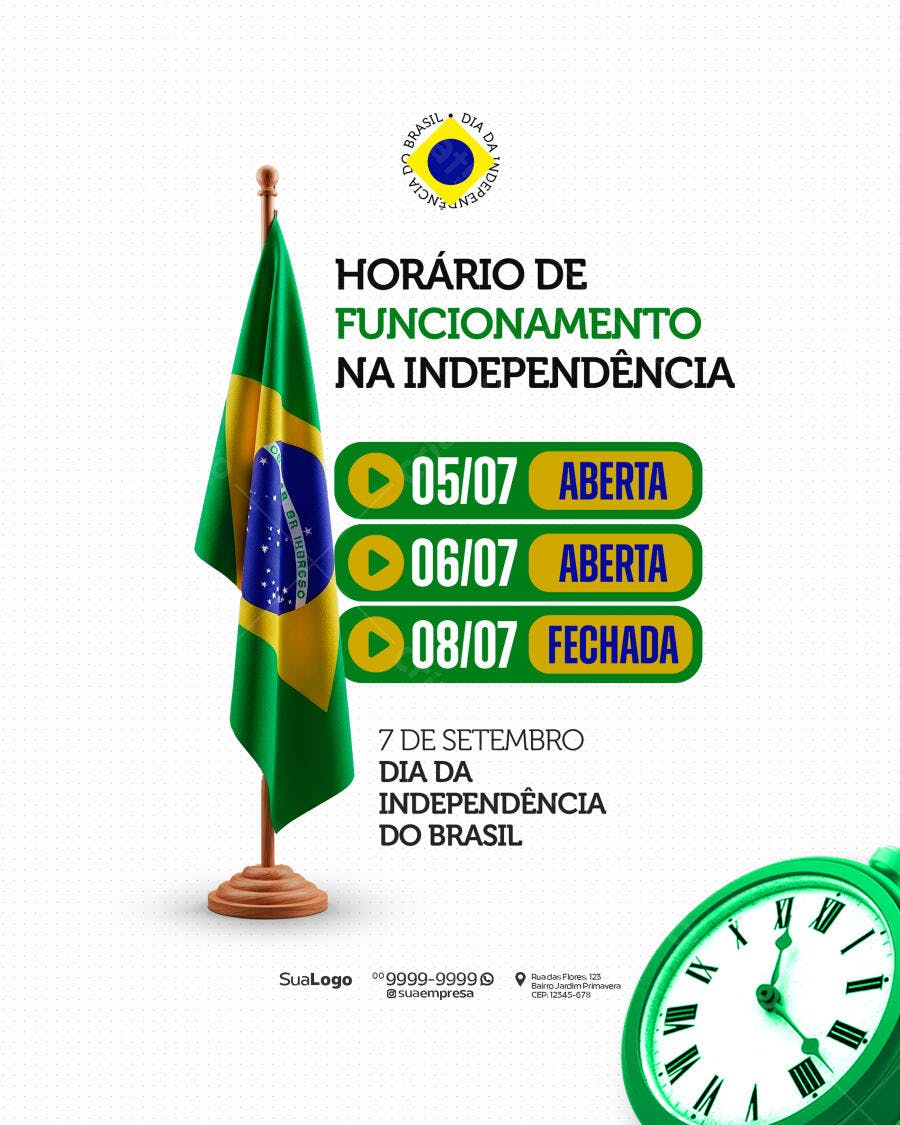 Post para o Dia da Independência do Brasil PSD Editável