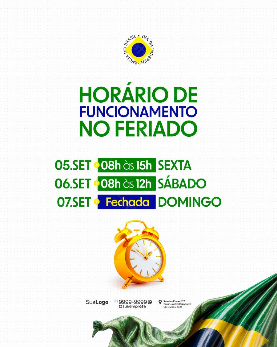 Flyer Horário de Funcionamento Feriado PSD Editável