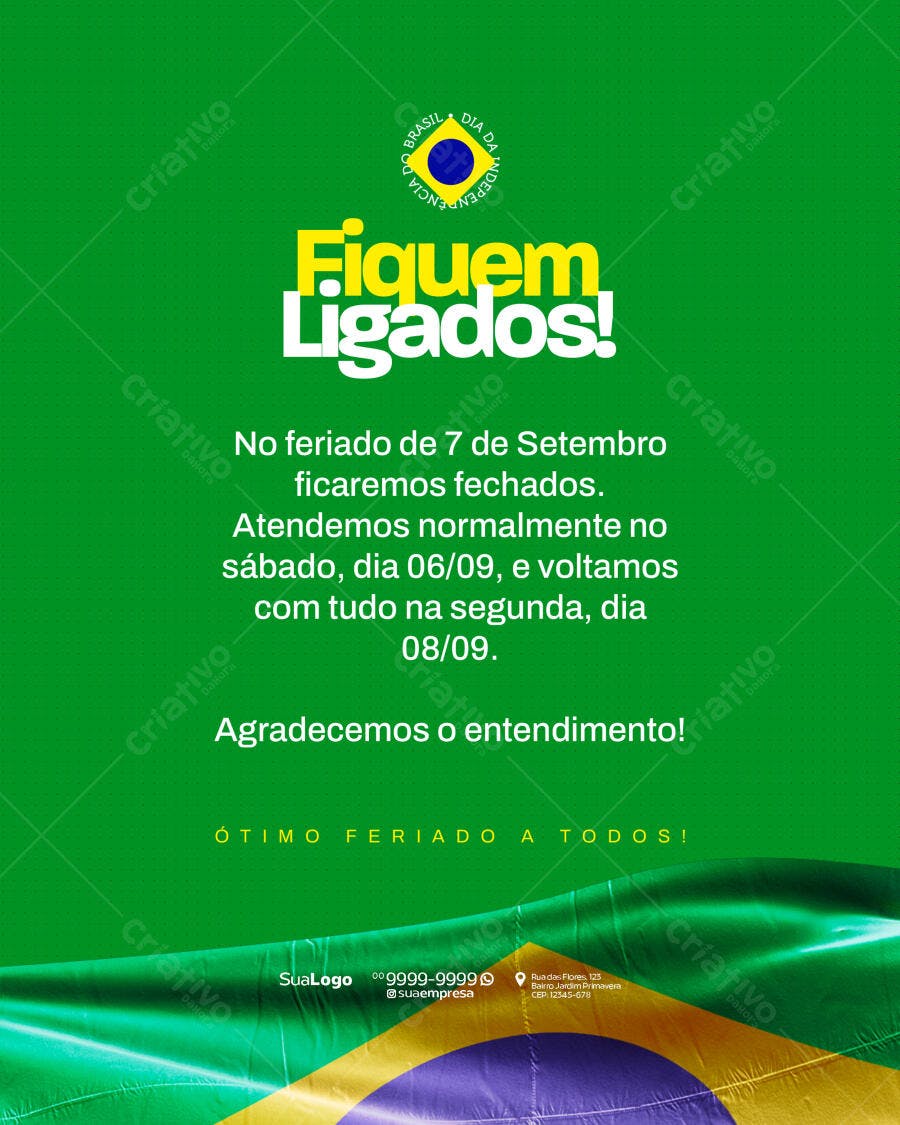 Flyer para Feriado 7 de Setembro PSD Editável