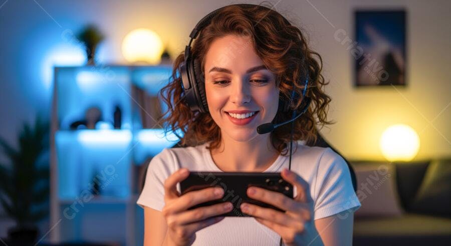 Gamer jogando em seu celular à noite