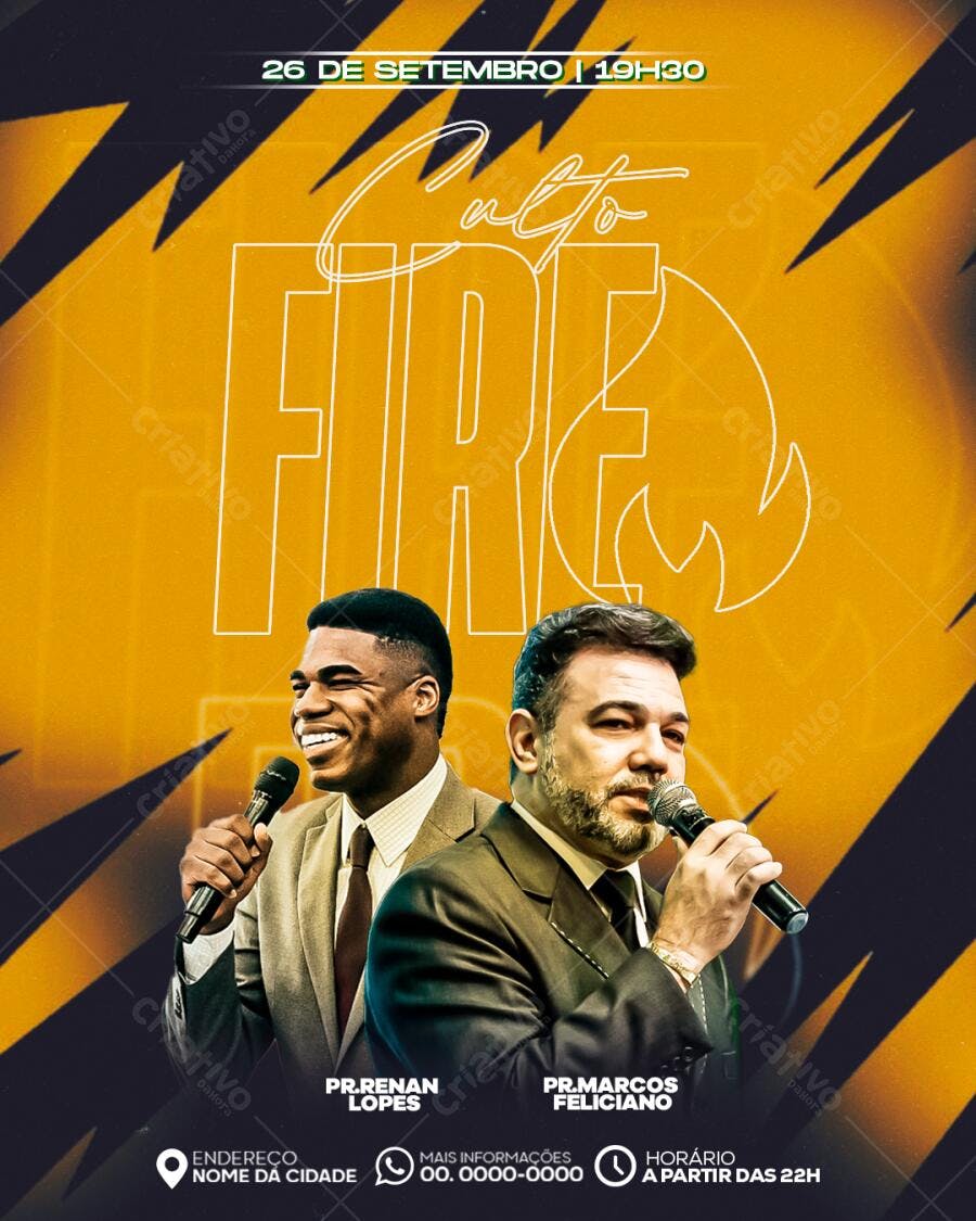 Flyer para Culto Fire PSD Editável