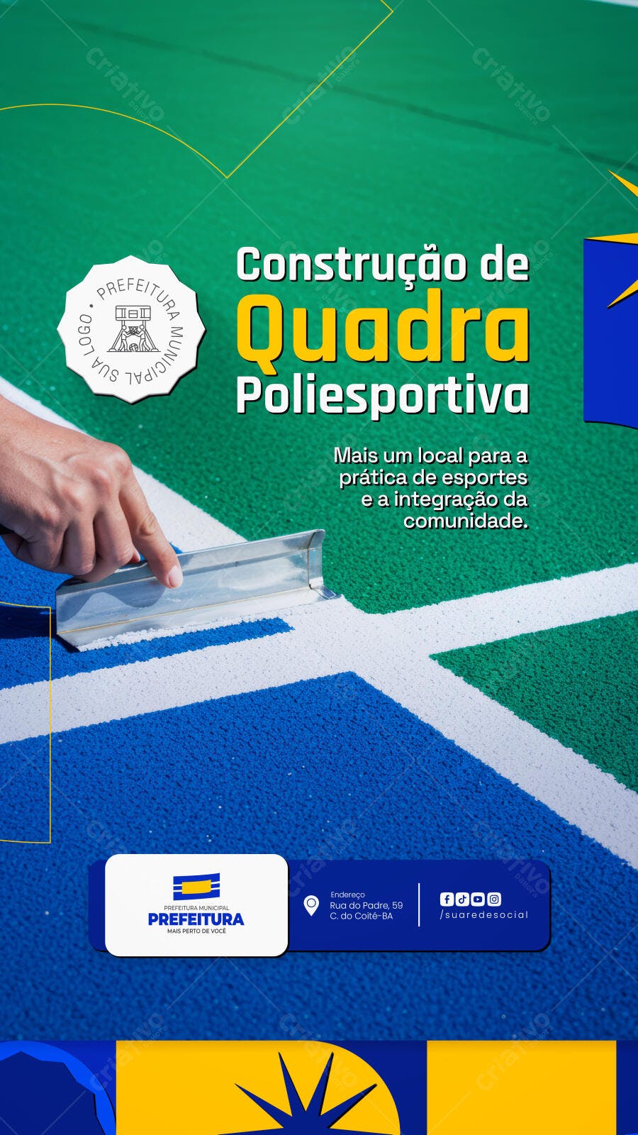 Flyer Construção de Quadra Poliesportiva PSD Editável