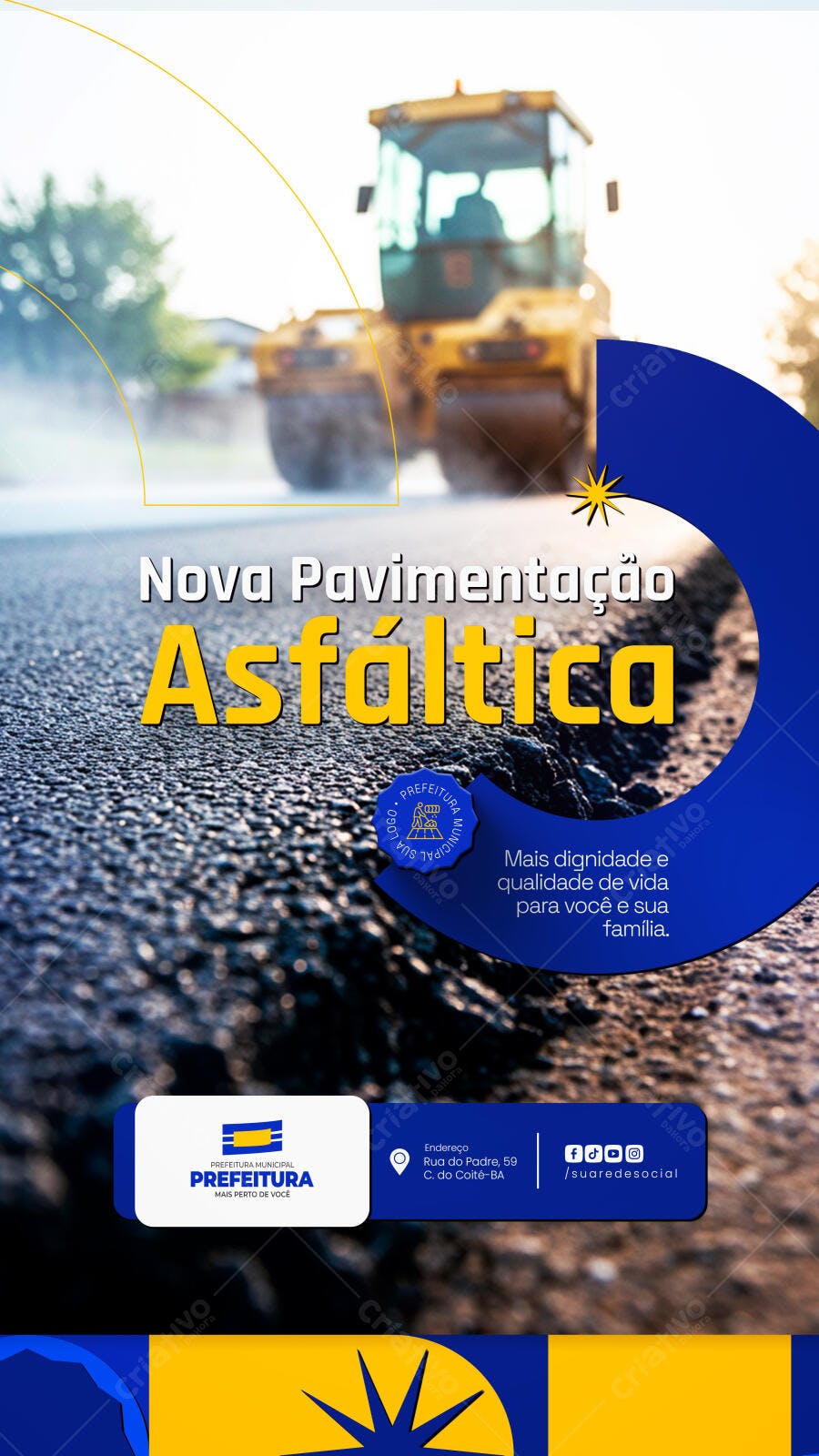 Flyer Obras Públicas Pavimentação Asfáltica PSD Editável