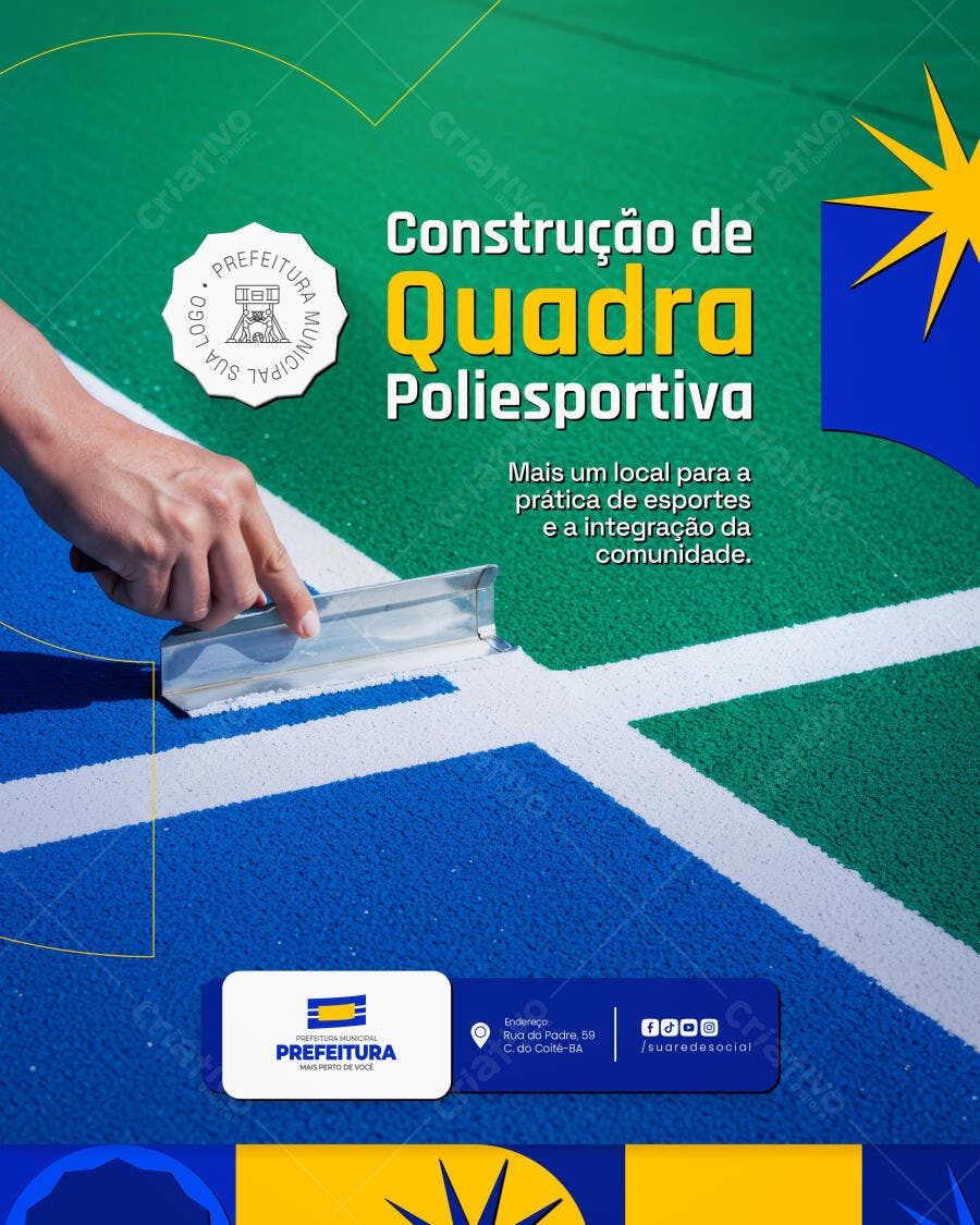 Flyer Construção de Quadra Poliesportiva PSD Editável