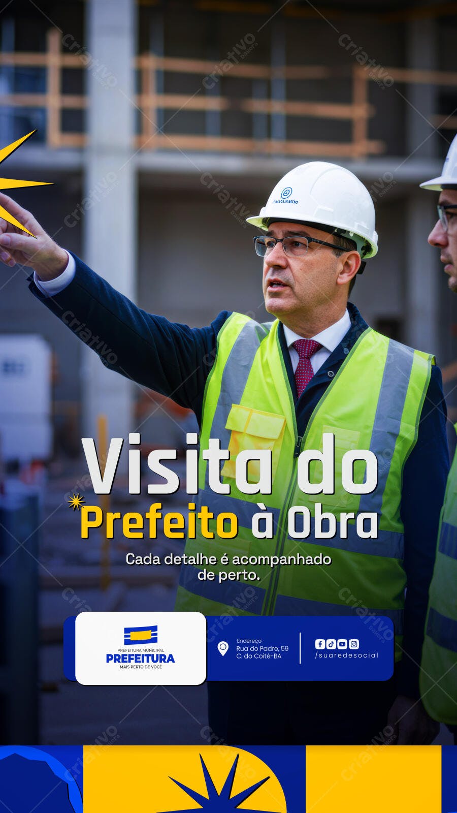 Flyer Visita do Prefeito à Obra PSD Editável