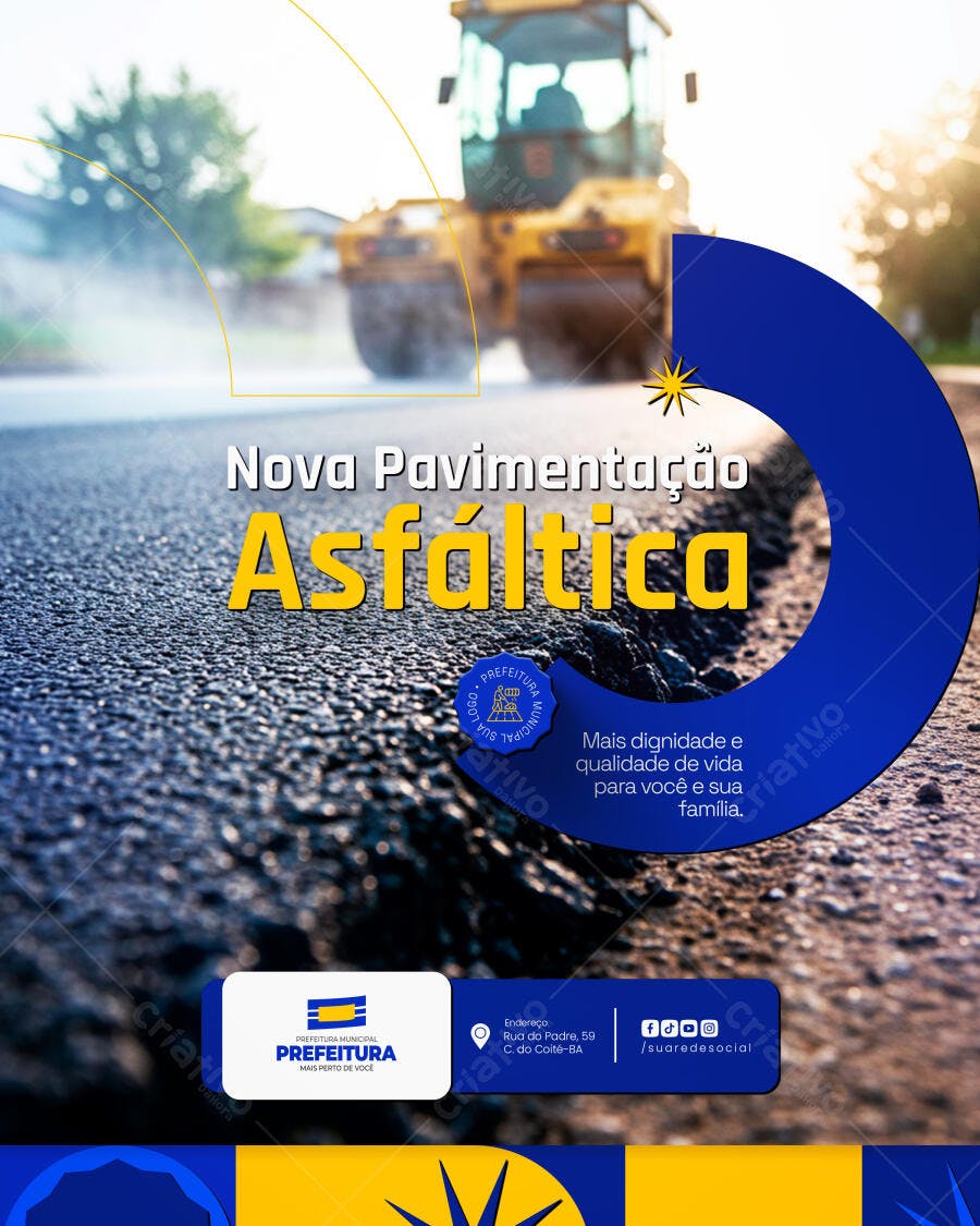 Flyer Obras Públicas - Nova Pavimentação Asfáltica PSD Editável