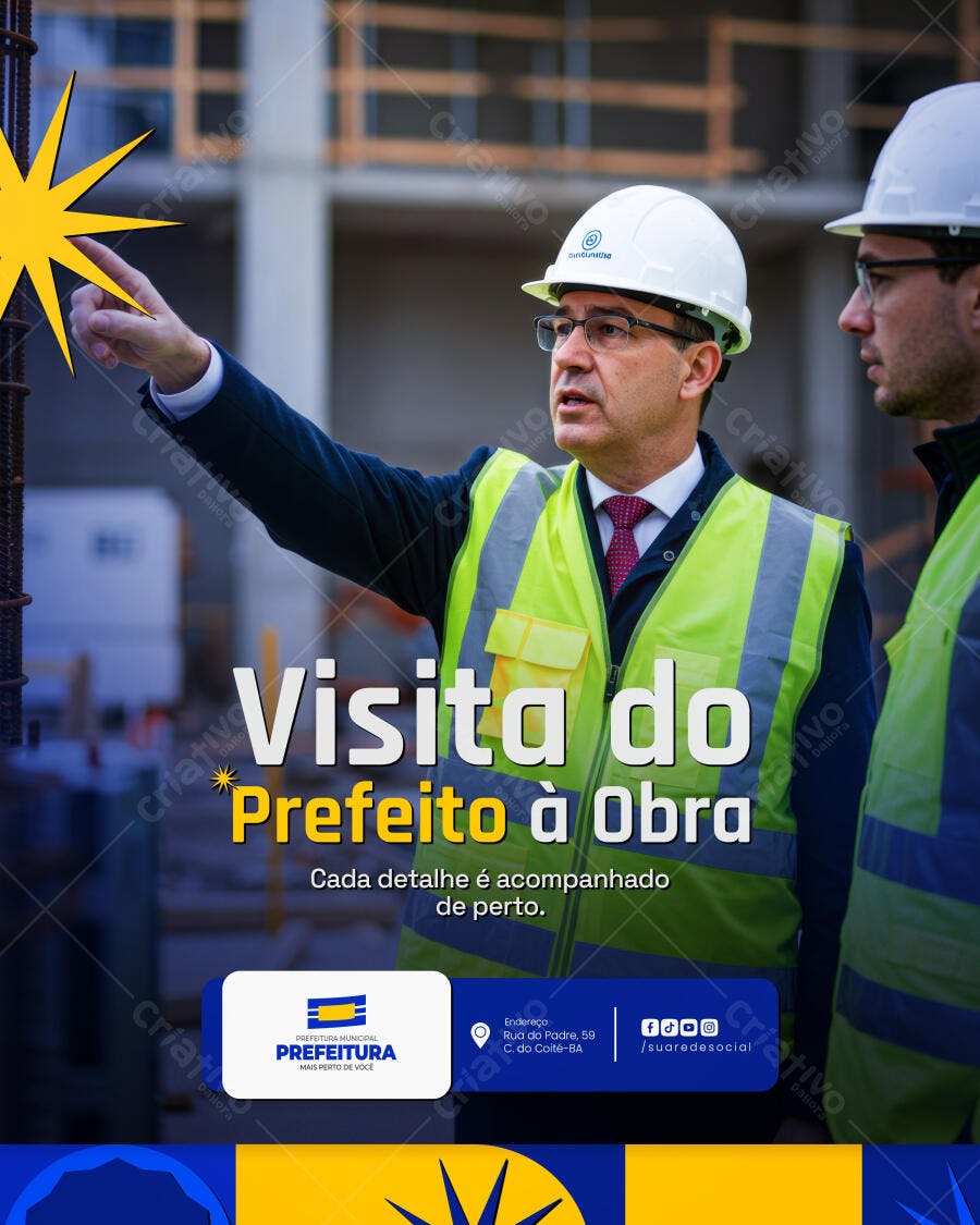 Flyer Visita do Prefeito à Obra PSD Editável