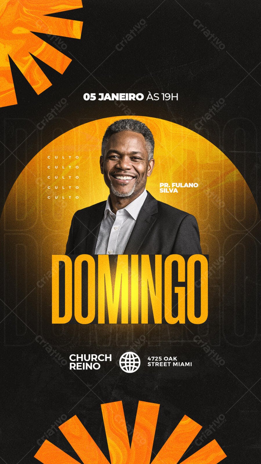 Flyer para Culto Dominical PSD Editável