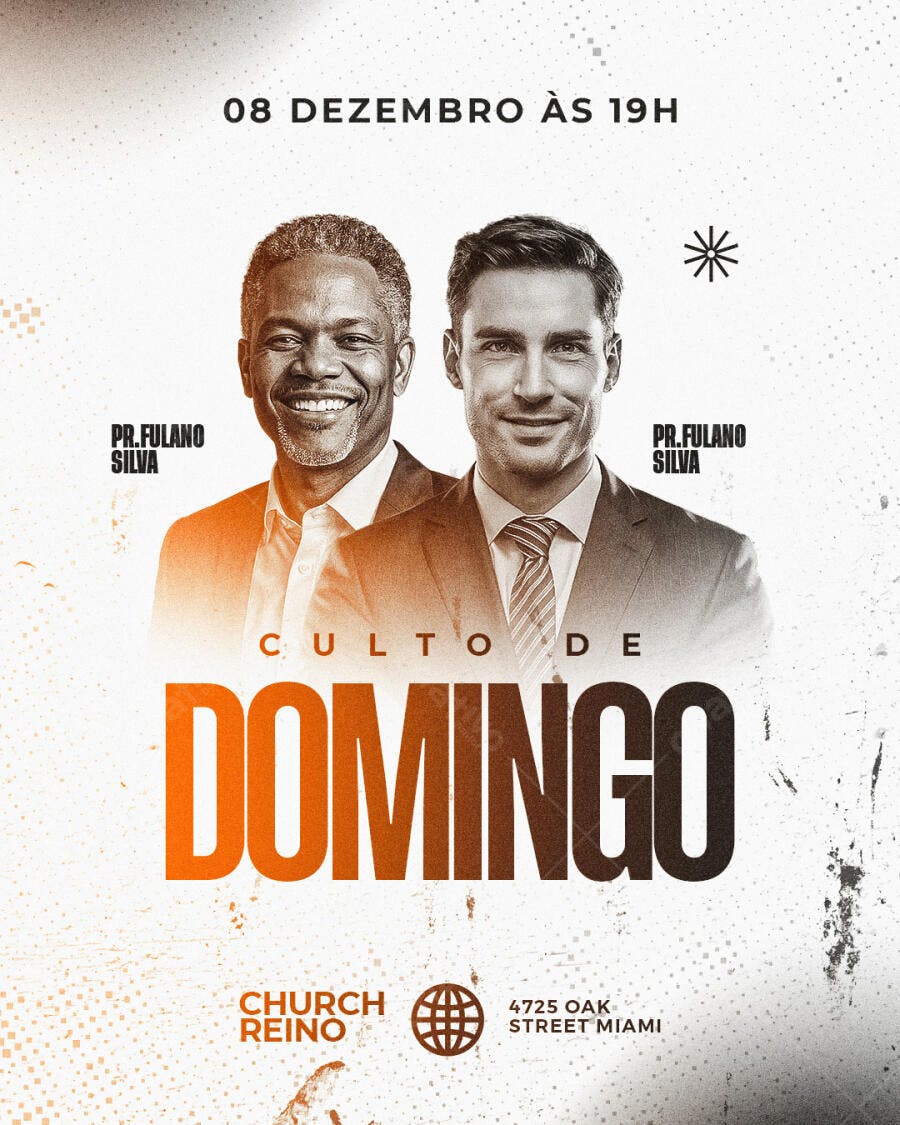 Flyer para Culto Dominical PSD Editável