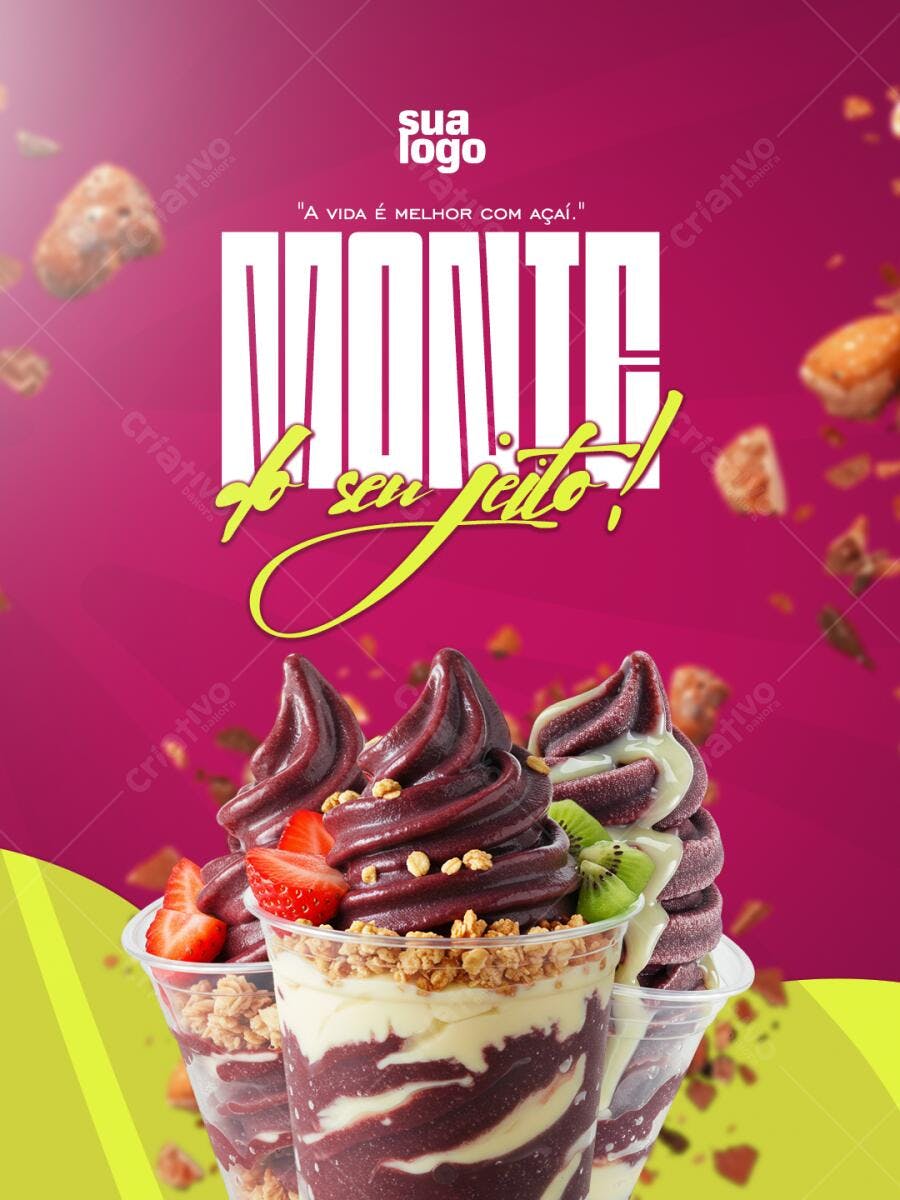 Flyer Açaí PSD Editável para Lanchonete