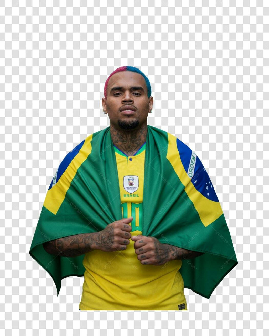 Imagem PNG com fundo transparente Chris Brown com bandeira do Brasil