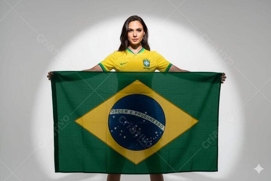 Mulher segurando bandeira brasileira