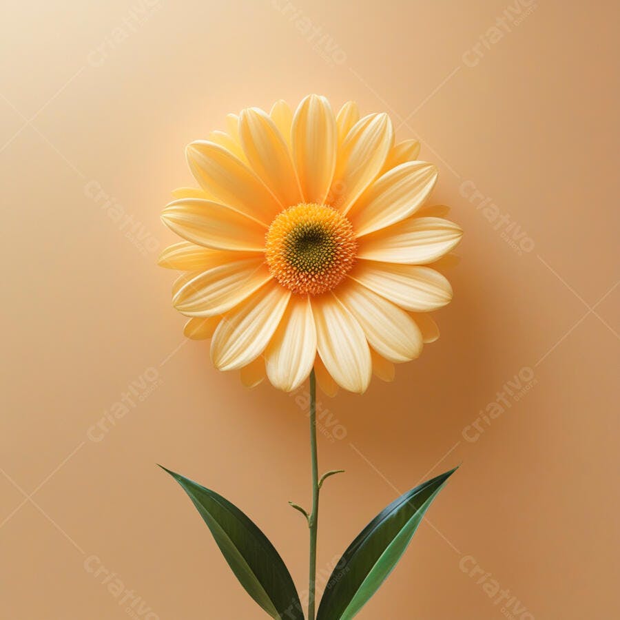 Gerbera amarela em fundo bege claro