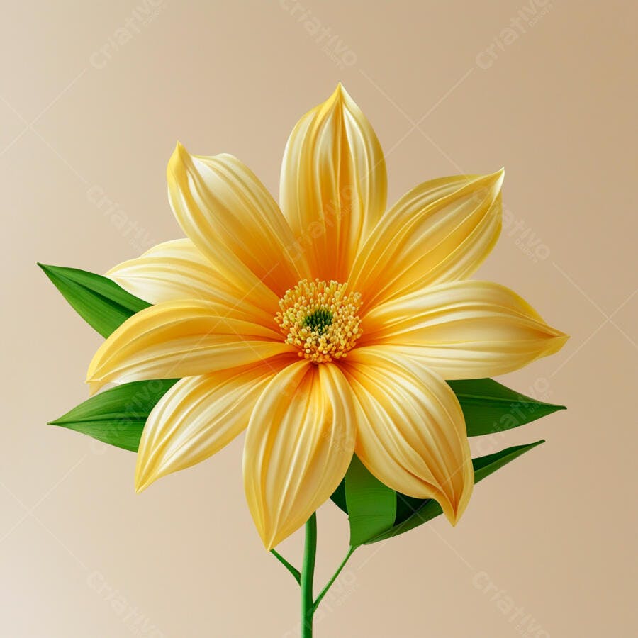Flor amarela estilizada fundo bege