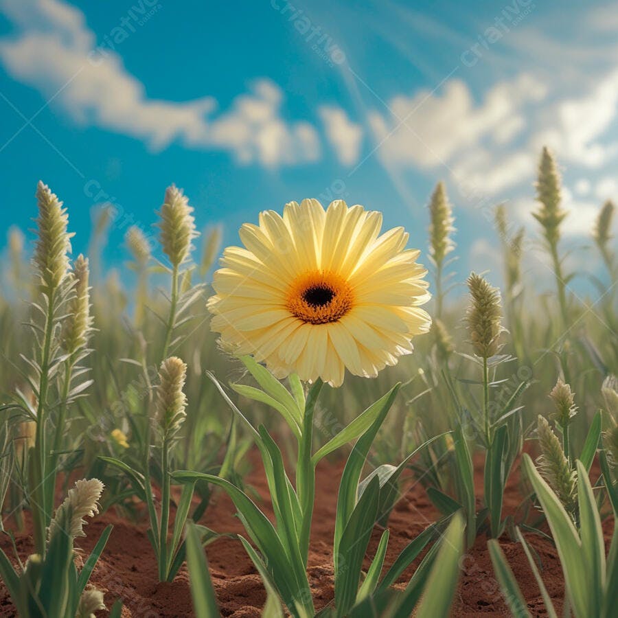 Gerbera amarela em campo ensolarado