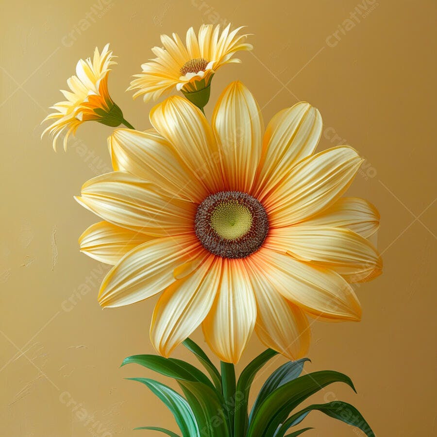 Flores amarelas em fundo dourado