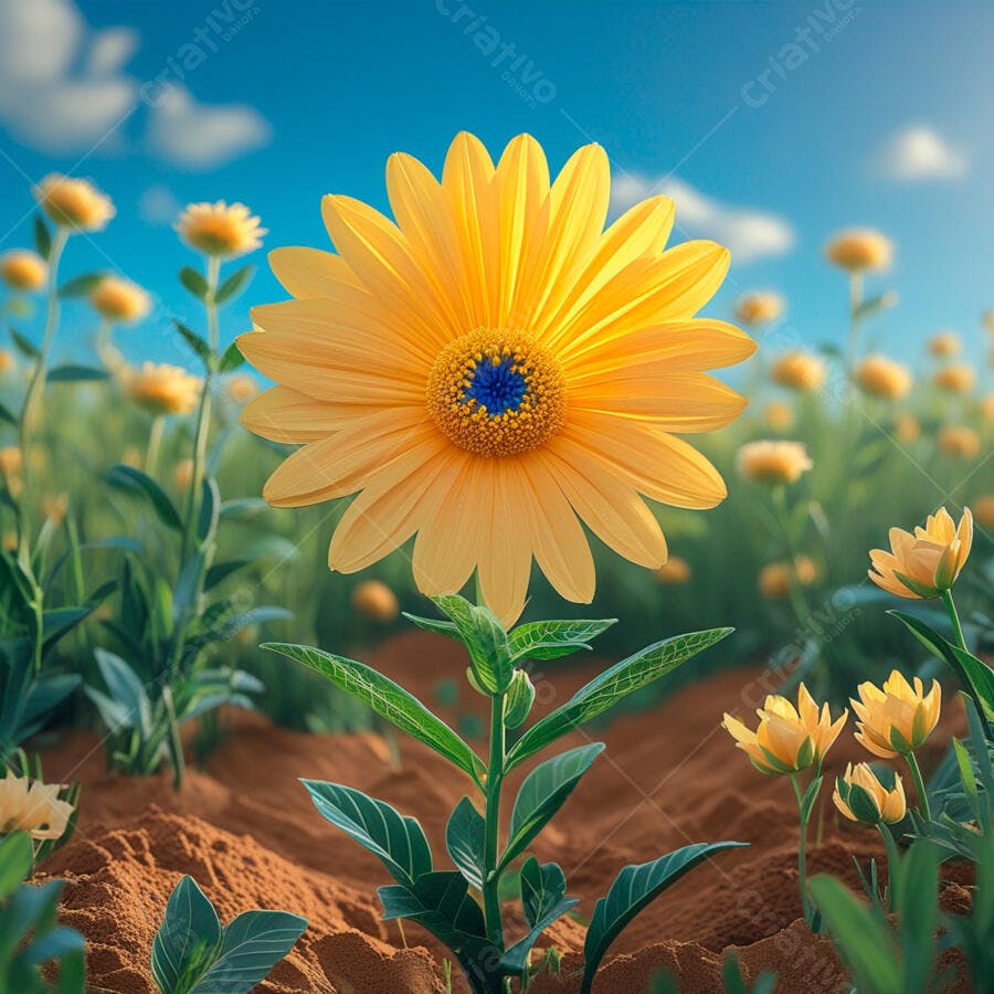 Margarida amarela em campo ensolarado