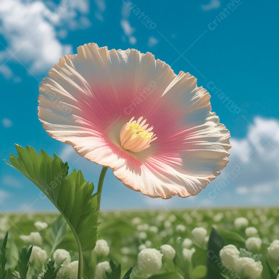 Papoula rosa e branca em campo florido