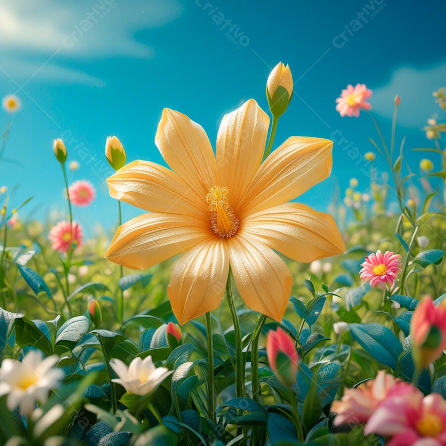 Flor amarela em campo florido