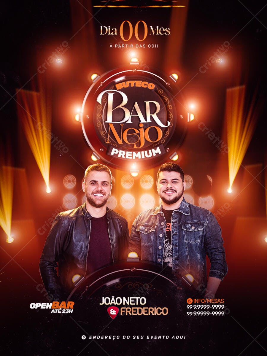 Flyer para Evento Artista João Neto & Frederico Bar