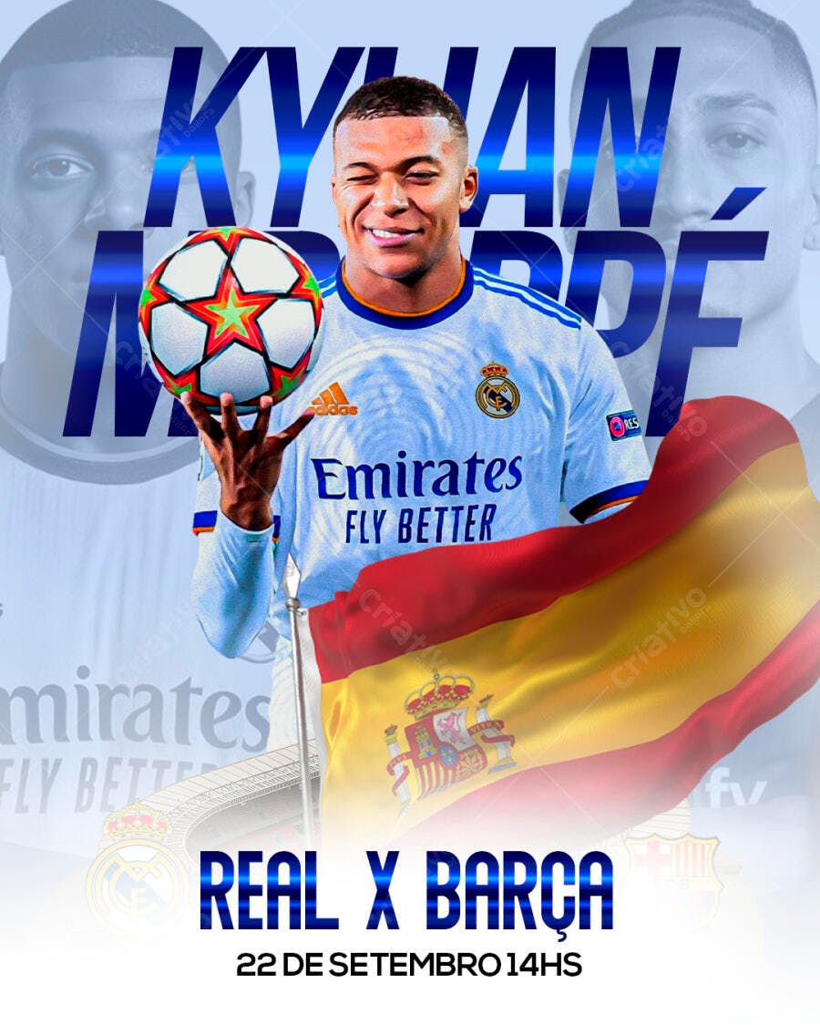 Poster Mbappé Real x Barça PSD Editável