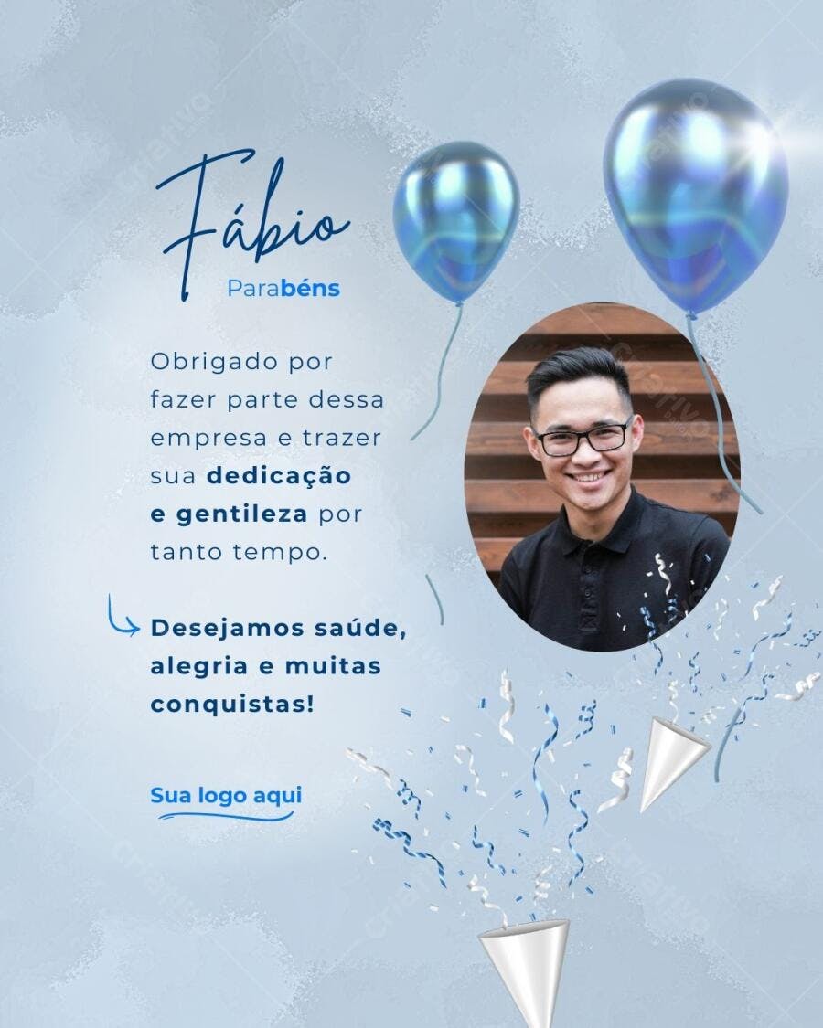Template de Parabéns Profissional Azul e Prata Editável no Canva