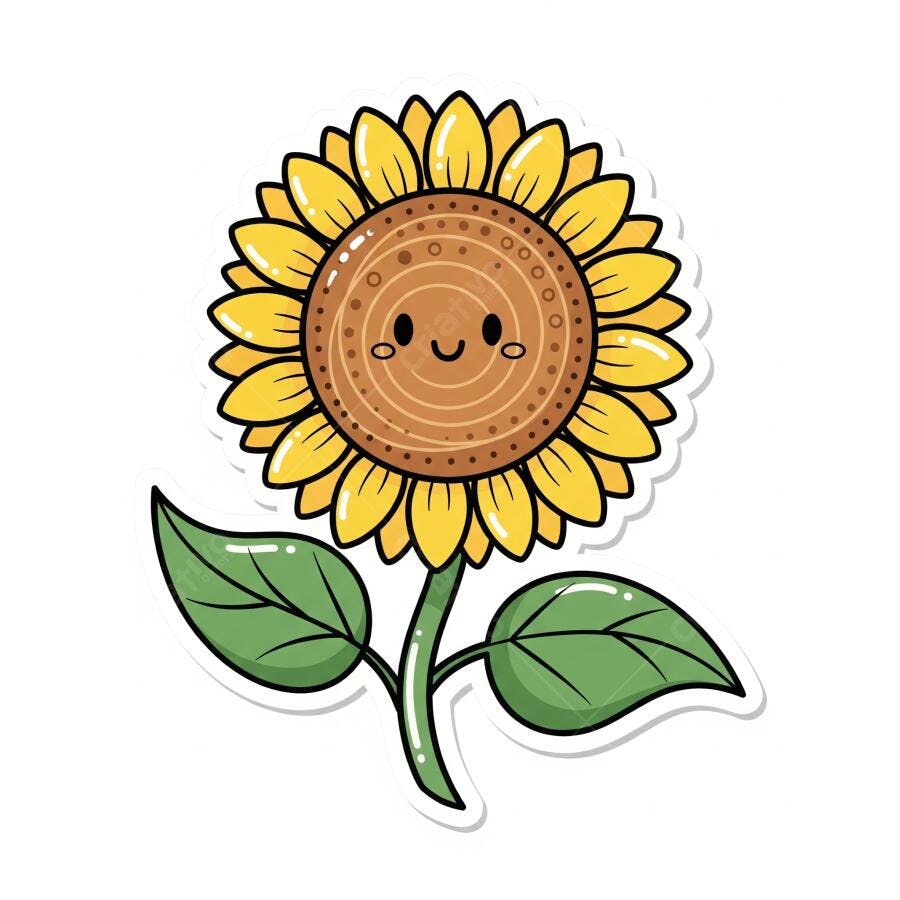 Girassol Kawaii sorrindo amarelo e verde
