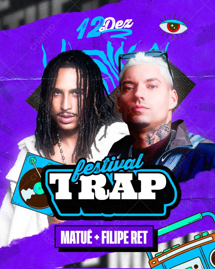 Flyer Festival Trap com Matuê e Filipe Ret PSD Editável