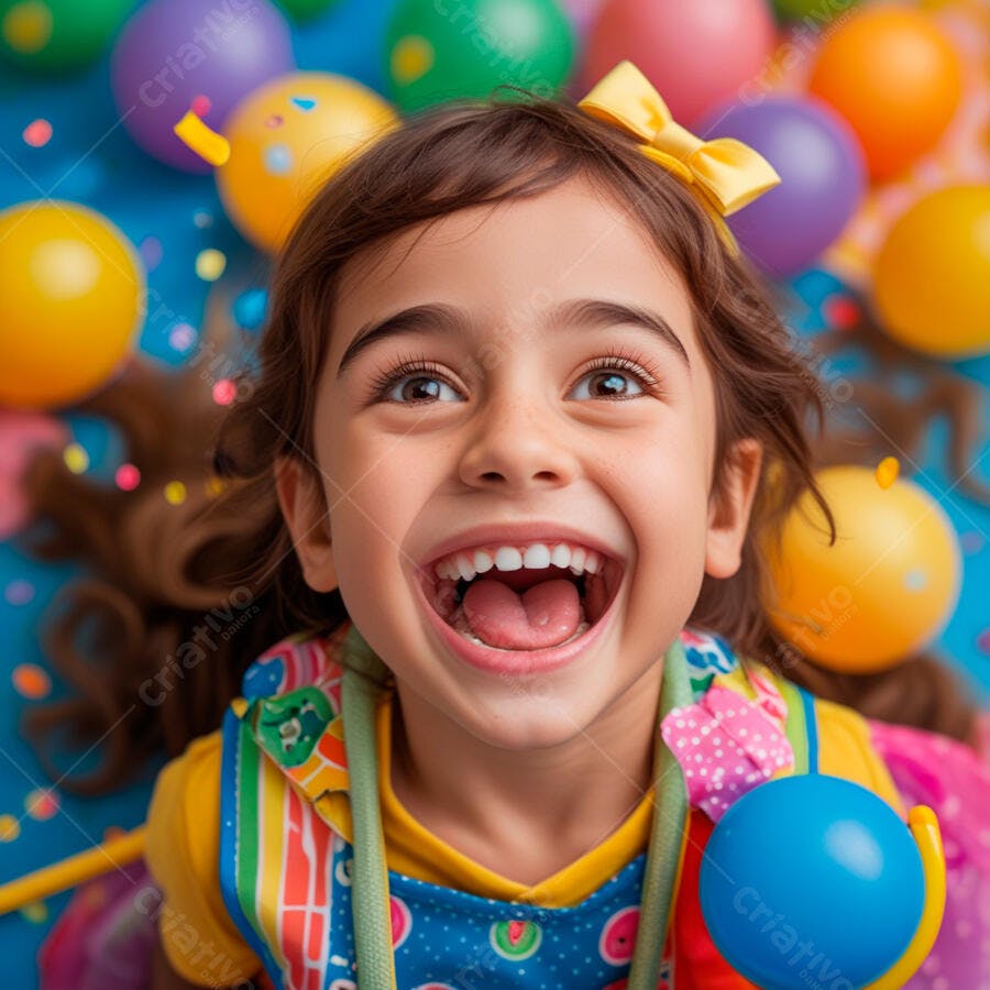 Menina rindo com balões coloridos