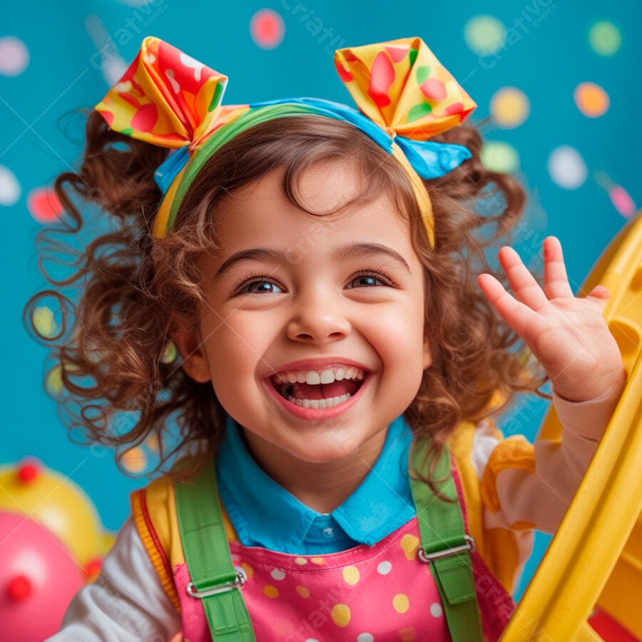 Criança feliz com laço colorido em festa