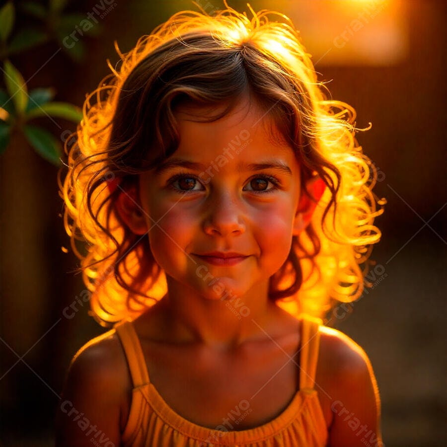 Menina sorridente ao pôr do sol