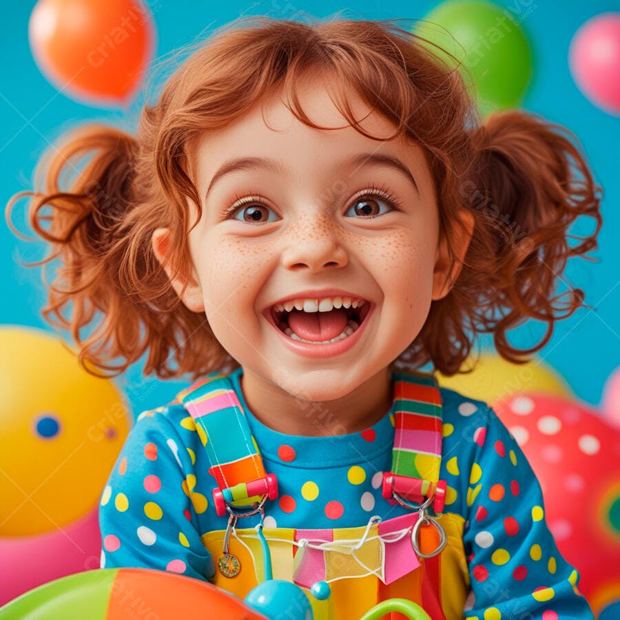 Menina ruiva alegre com balões coloridos