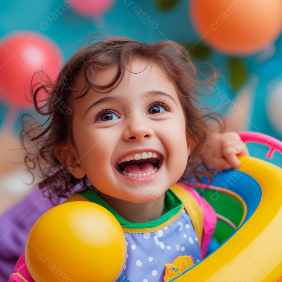 Criança feliz brincando com brinquedos coloridos