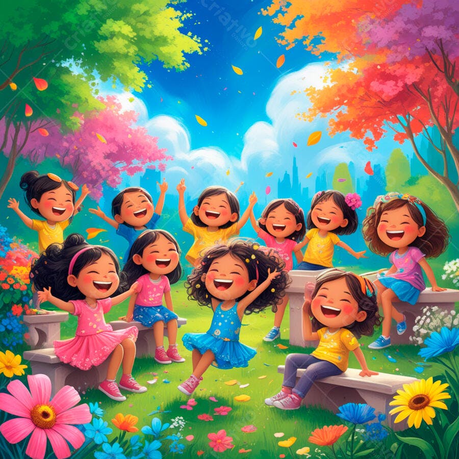 Meninas felizes em parque colorido