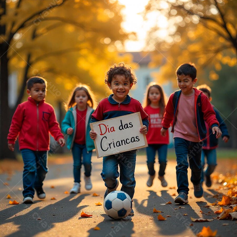 Crianças celebrando o Dia das Crianças num parque