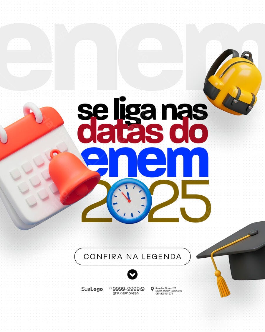 Flyer para Datas do ENEM 2025 PSD Editável