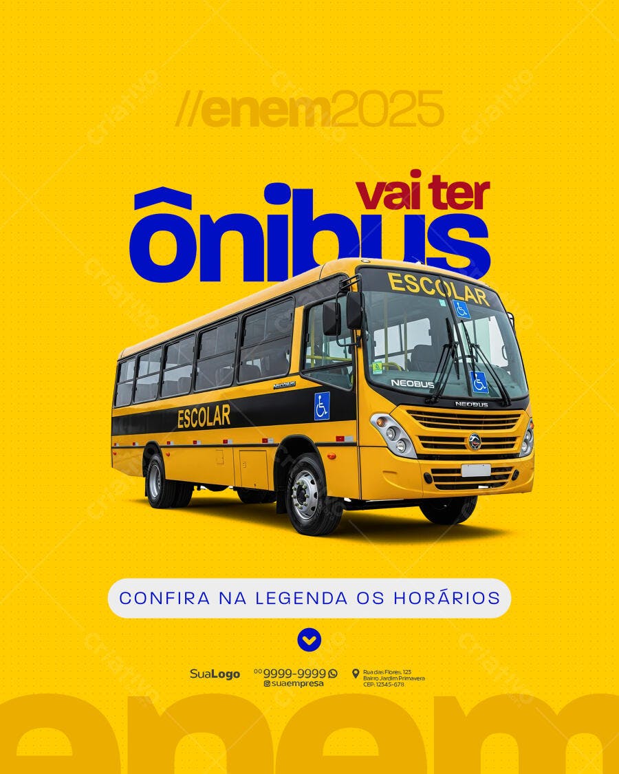 Flyer ENEM 2025 Ônibus Escolar PSD Editável