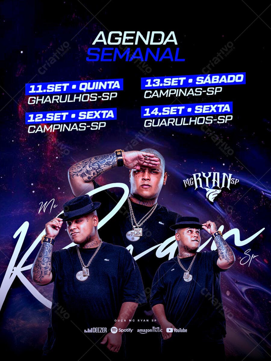 Flyer Agenda Semanal MC Ryan SP PSD Editável