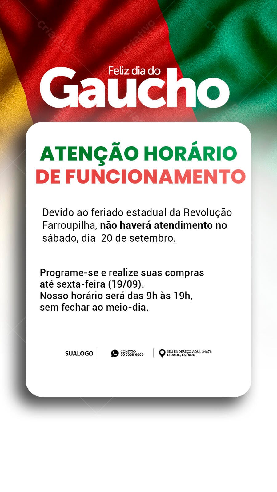 Flyer Dia do Gaúcho com Alerta de Horário PSD Editável